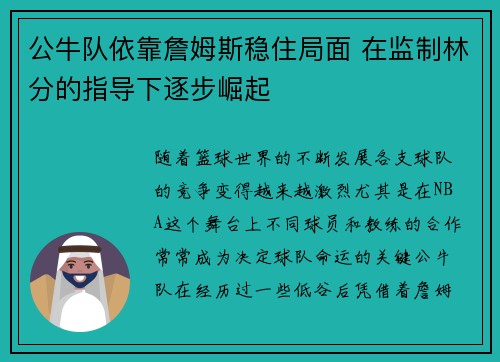 公牛队依靠詹姆斯稳住局面 在监制林分的指导下逐步崛起